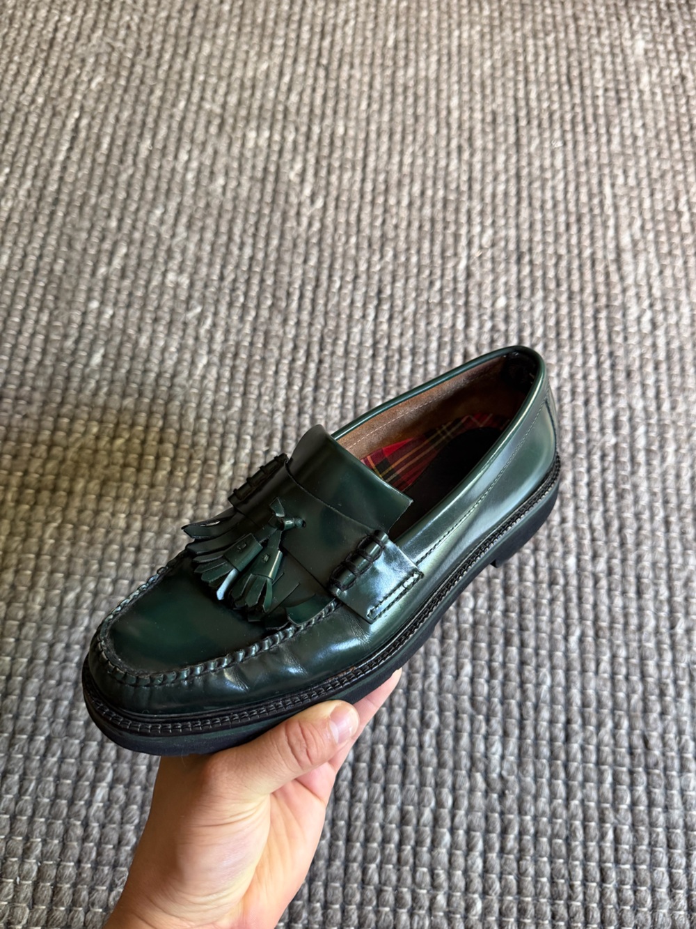 Fred Perry x G.H. Bass Green Tassel Penny Loafers Weejuns w/ Lug Sole